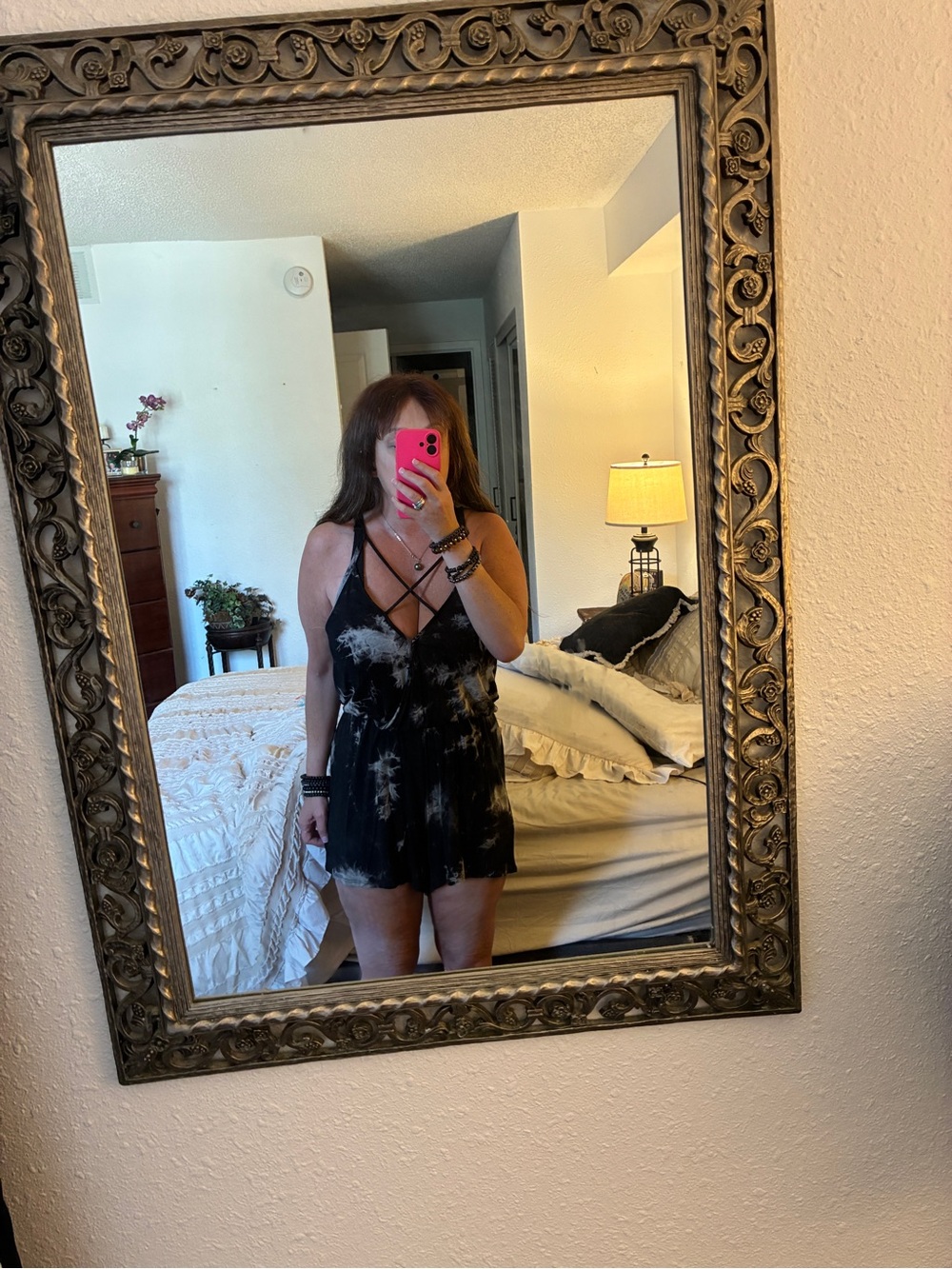Ginger G Black Tie-Dye Cropped Romper